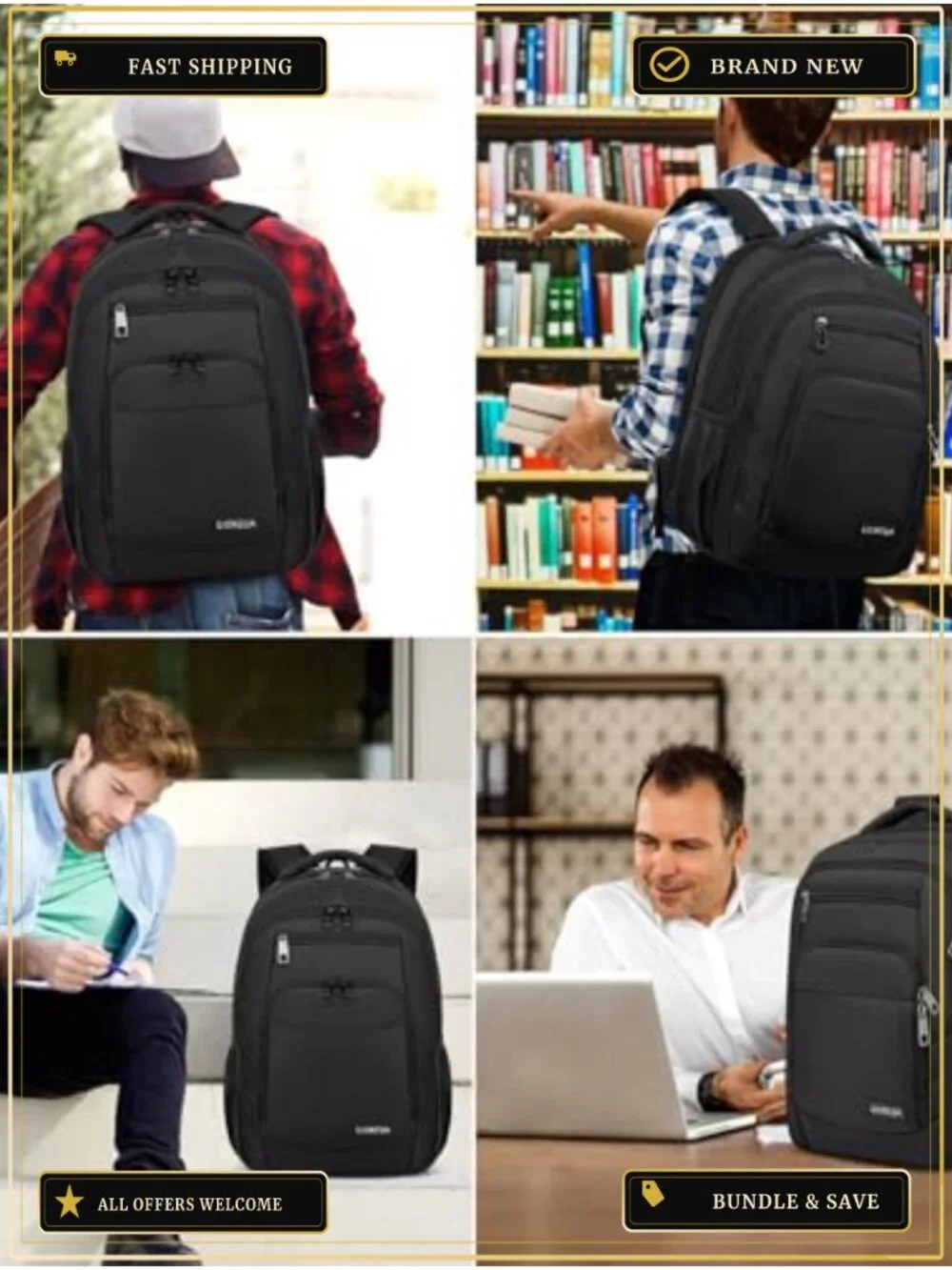 Large Capacity Travel Laptop Backpack with USB Port for Men Women College Work